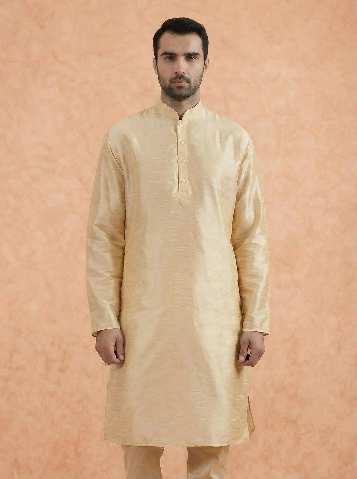 Cream Solid Silk Blend Kurta