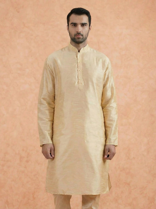 Cream Solid Silk Blend Kurta