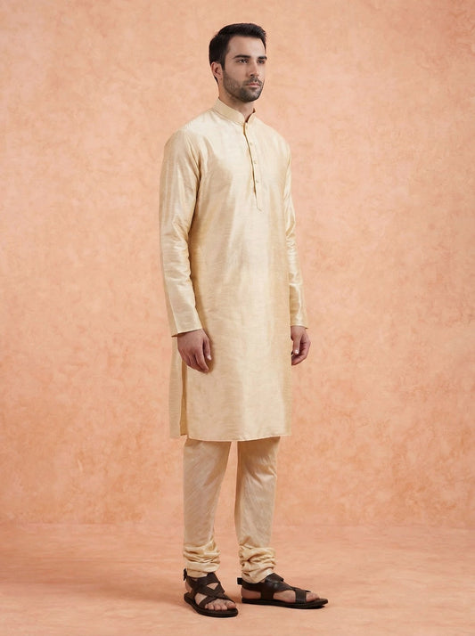 Cream Solid Silk Blend Kurta