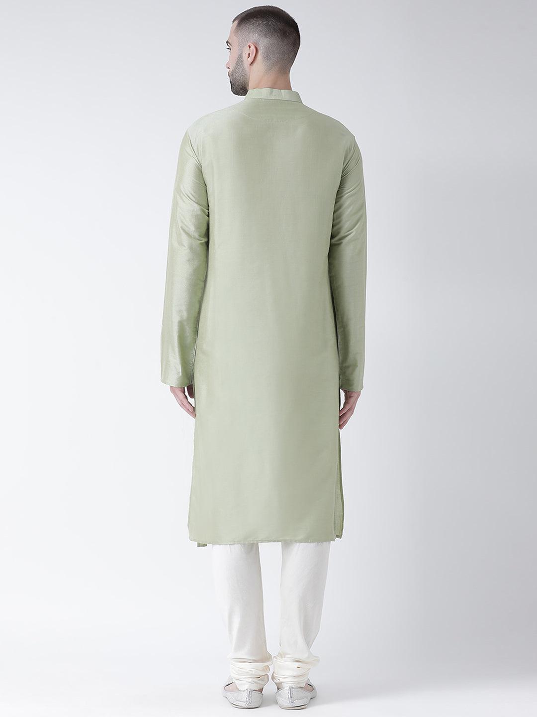 Light Green Silk Blend Solid Long Kurta