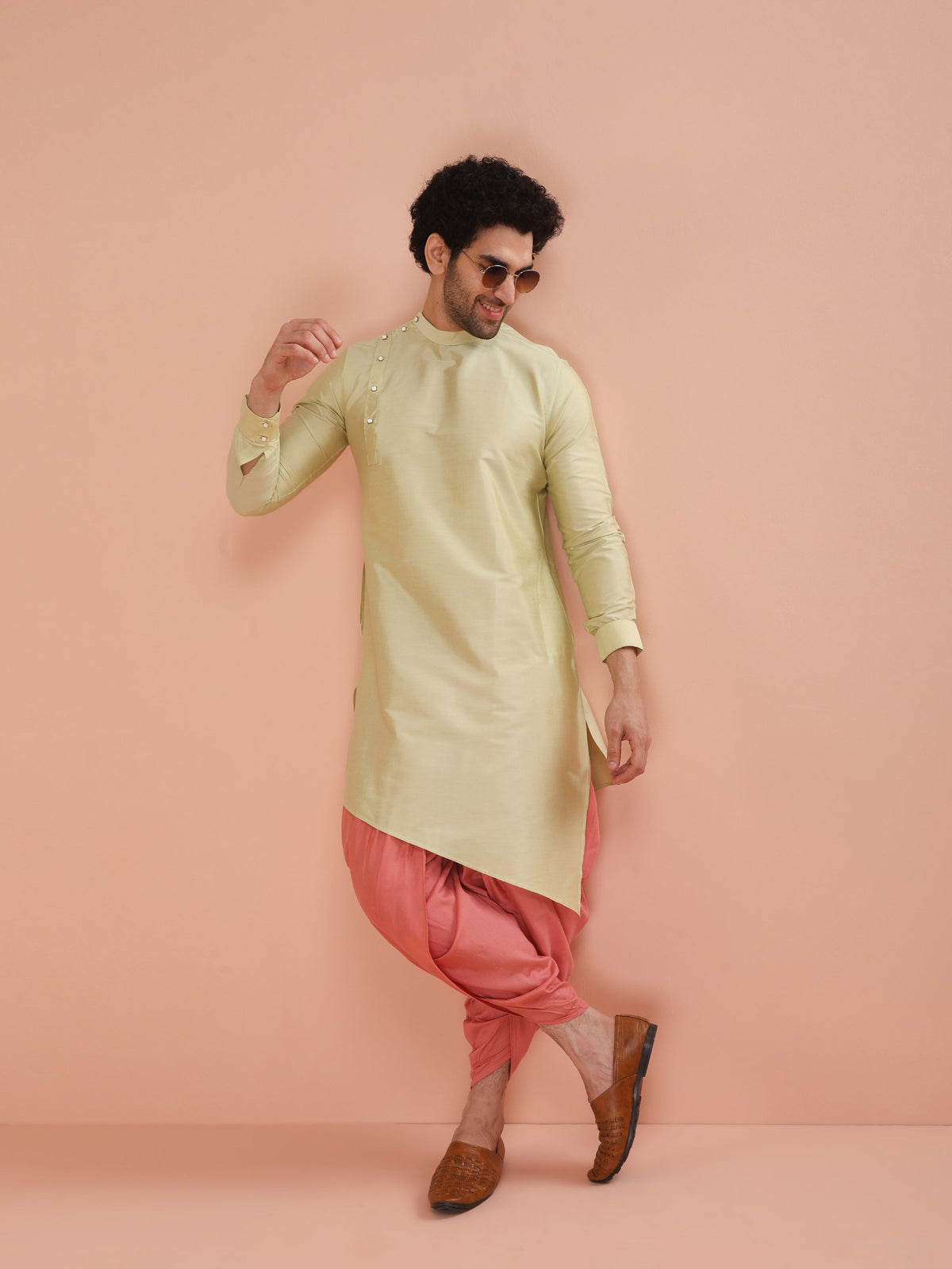 Light Green Asymmetrical Silk Kurta