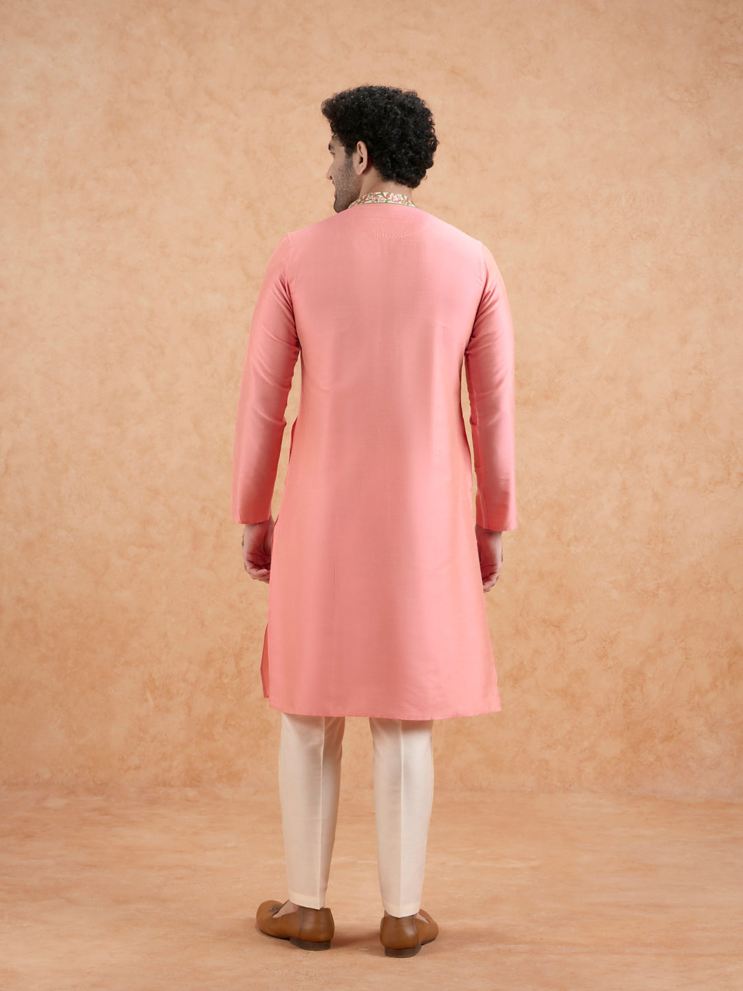 Pink Kurta with Embroidered Neckline