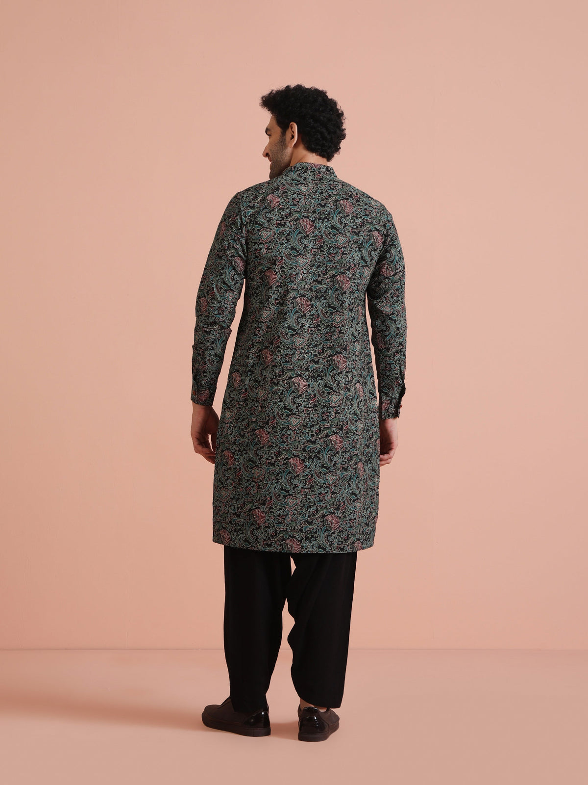Black Printed Cotton Kurta