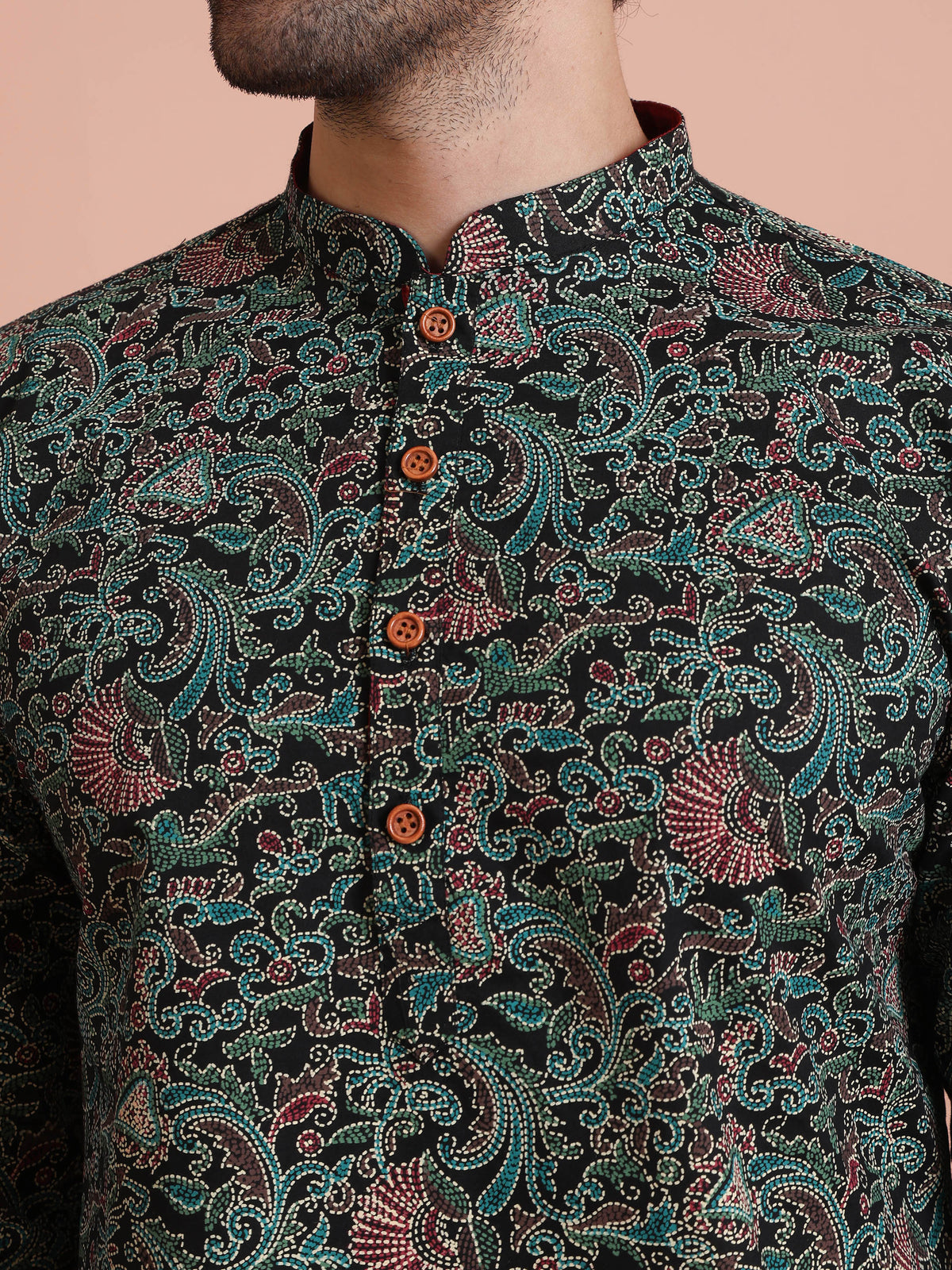 Black Printed Cotton Kurta