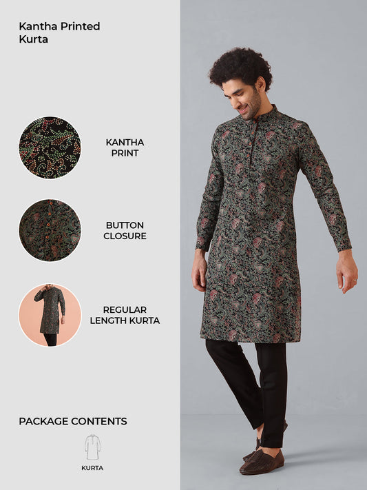 Black Printed Cotton Kurta
