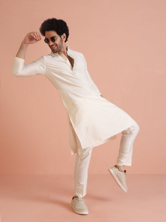 Cream Embroidered Kurta
