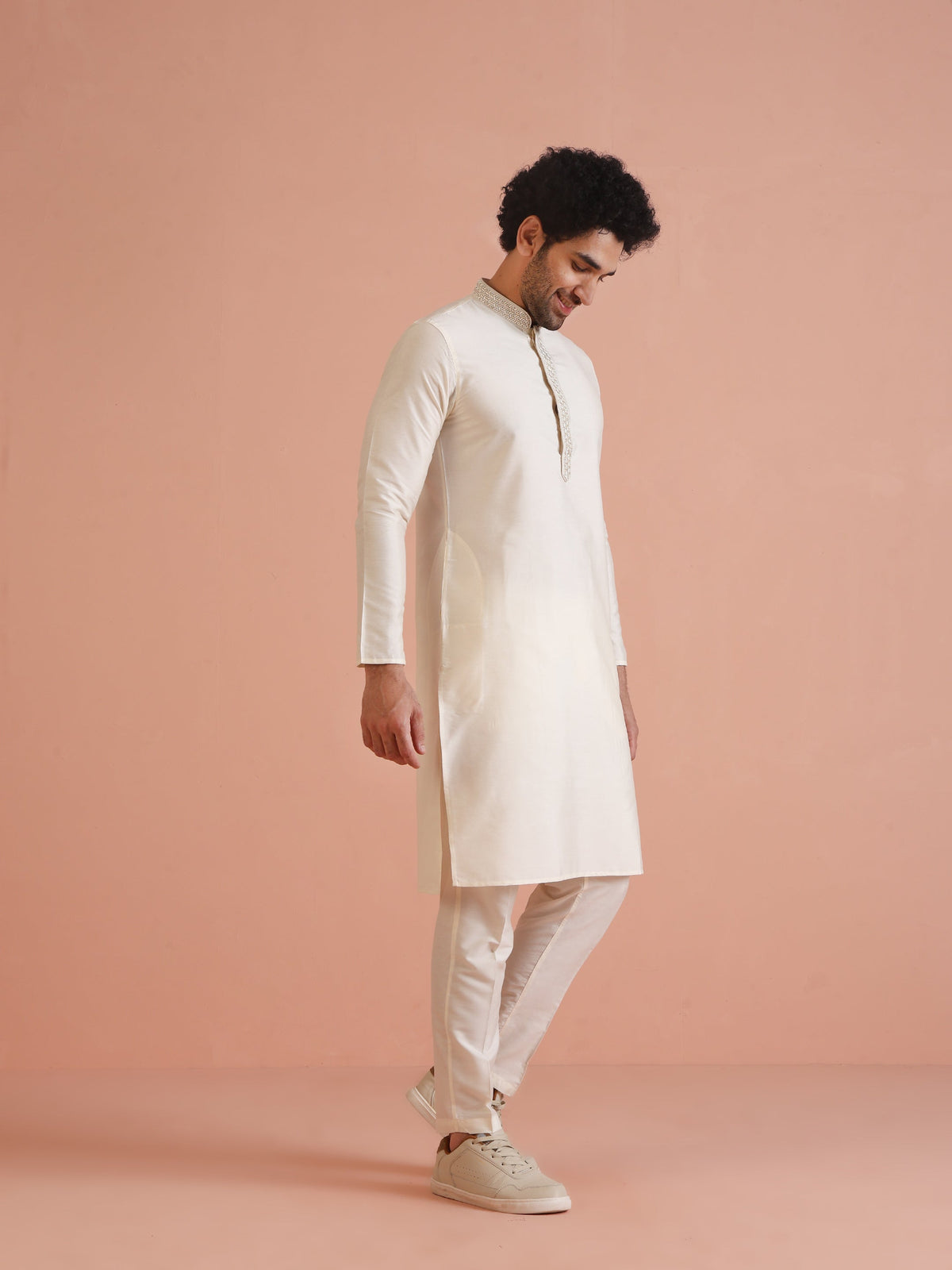 Cream Embroidered Kurta