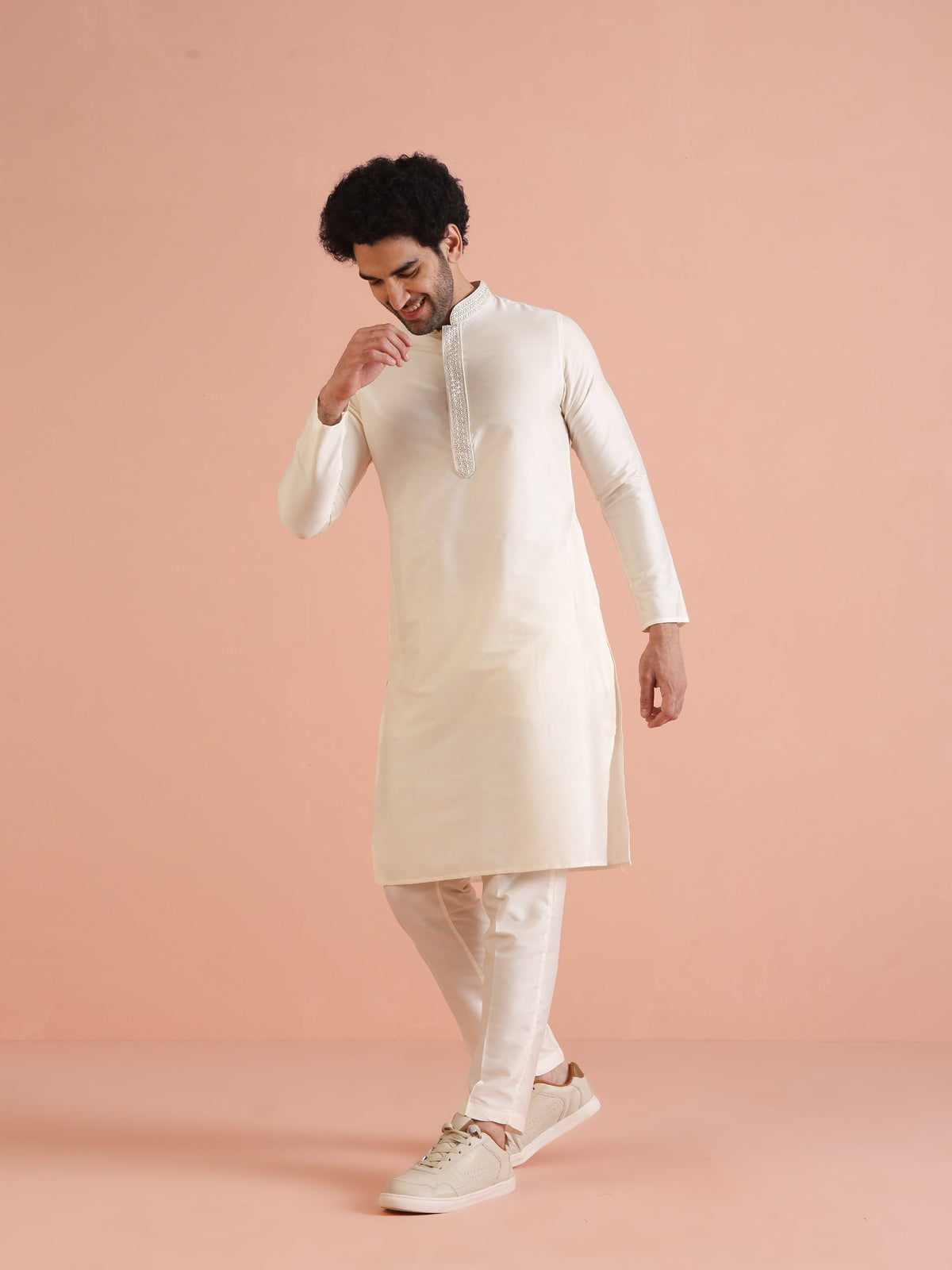 Cream Embroidered Kurta