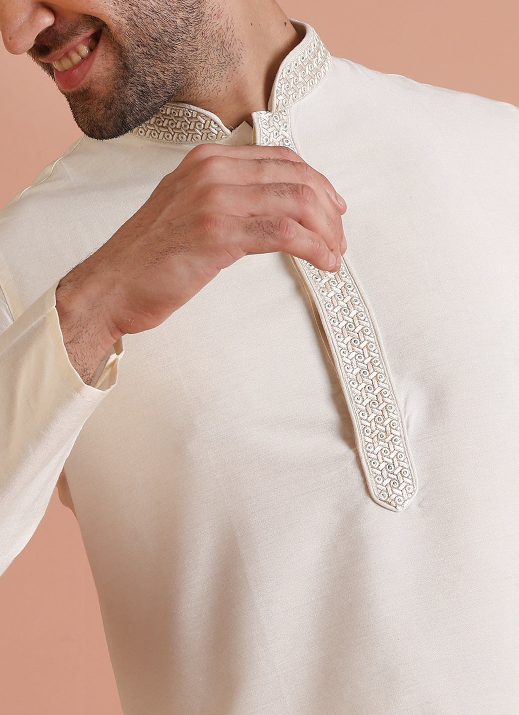 Cream Embroidered Kurta