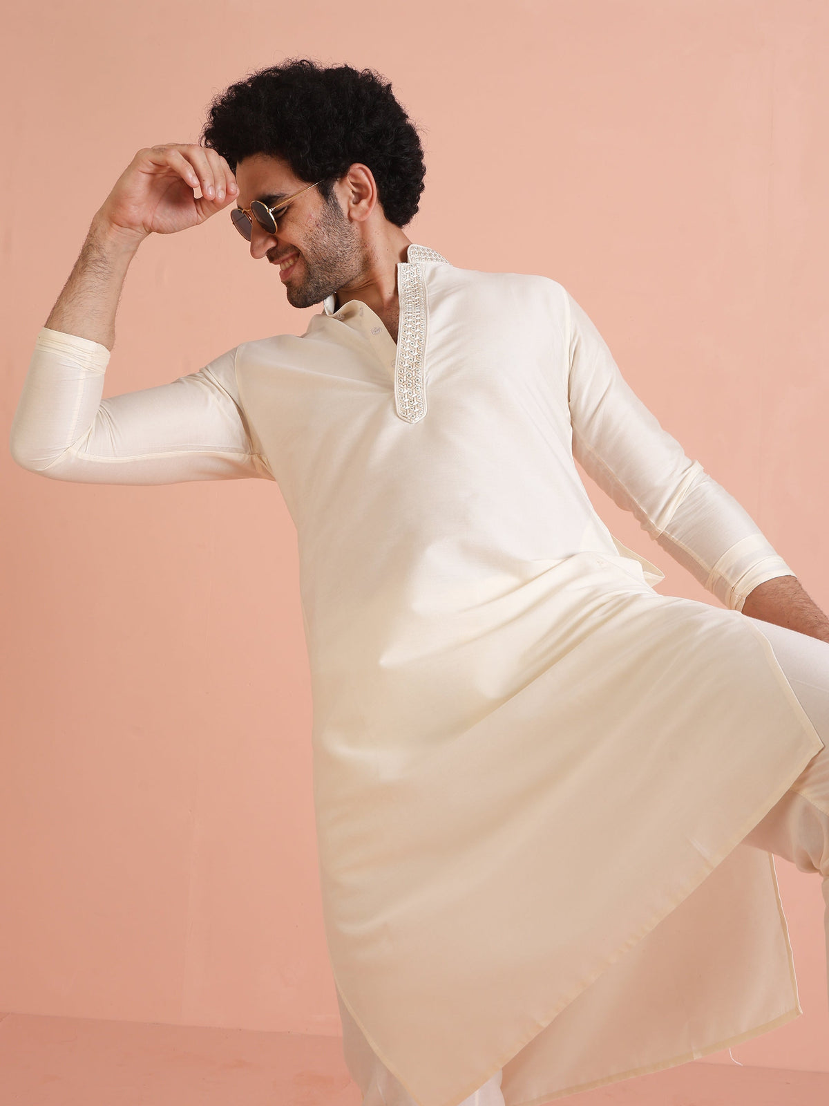 Cream Embroidered Kurta