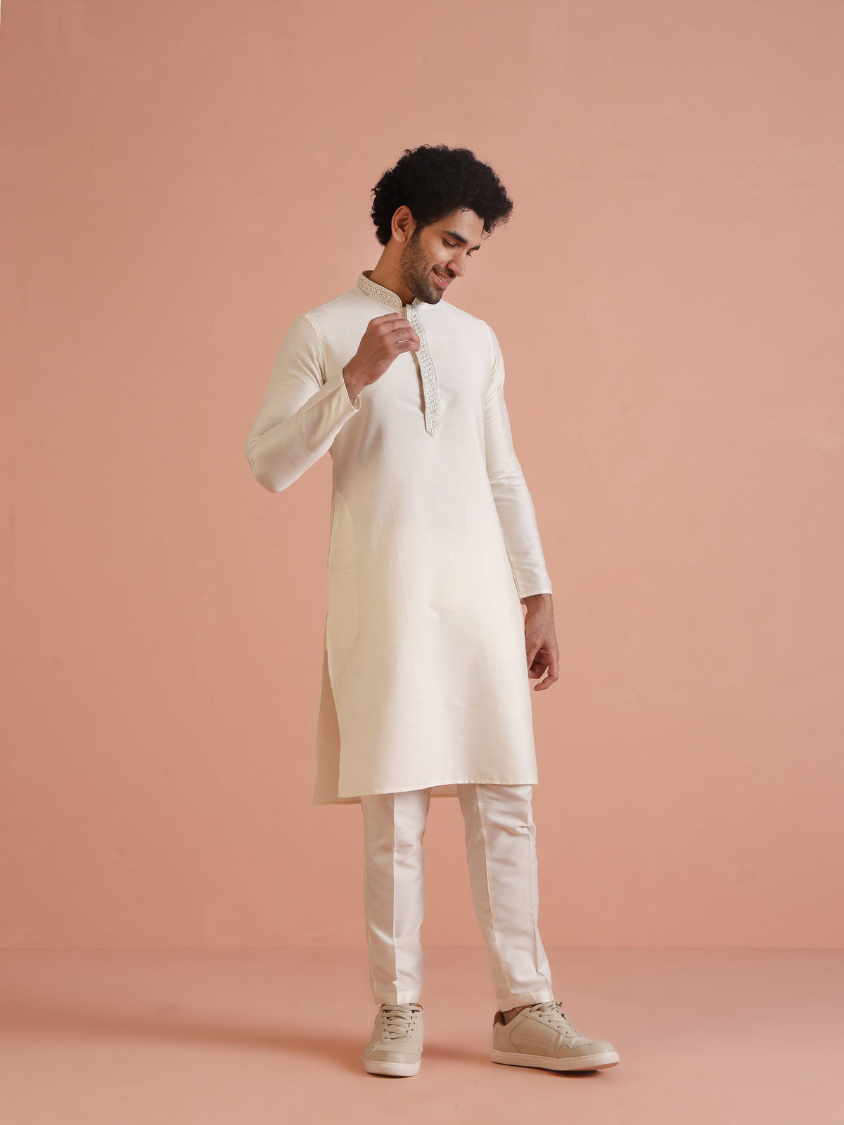 Cream Embroidered Kurta