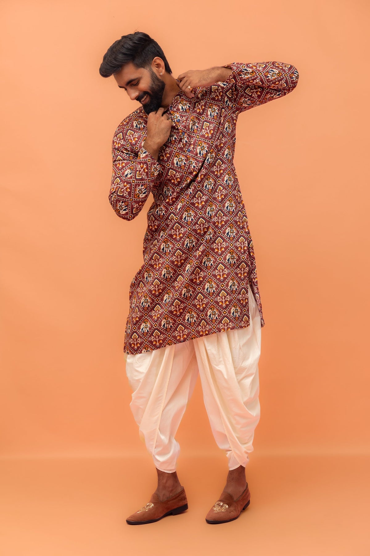 Magenta Printed Cotton Kurta