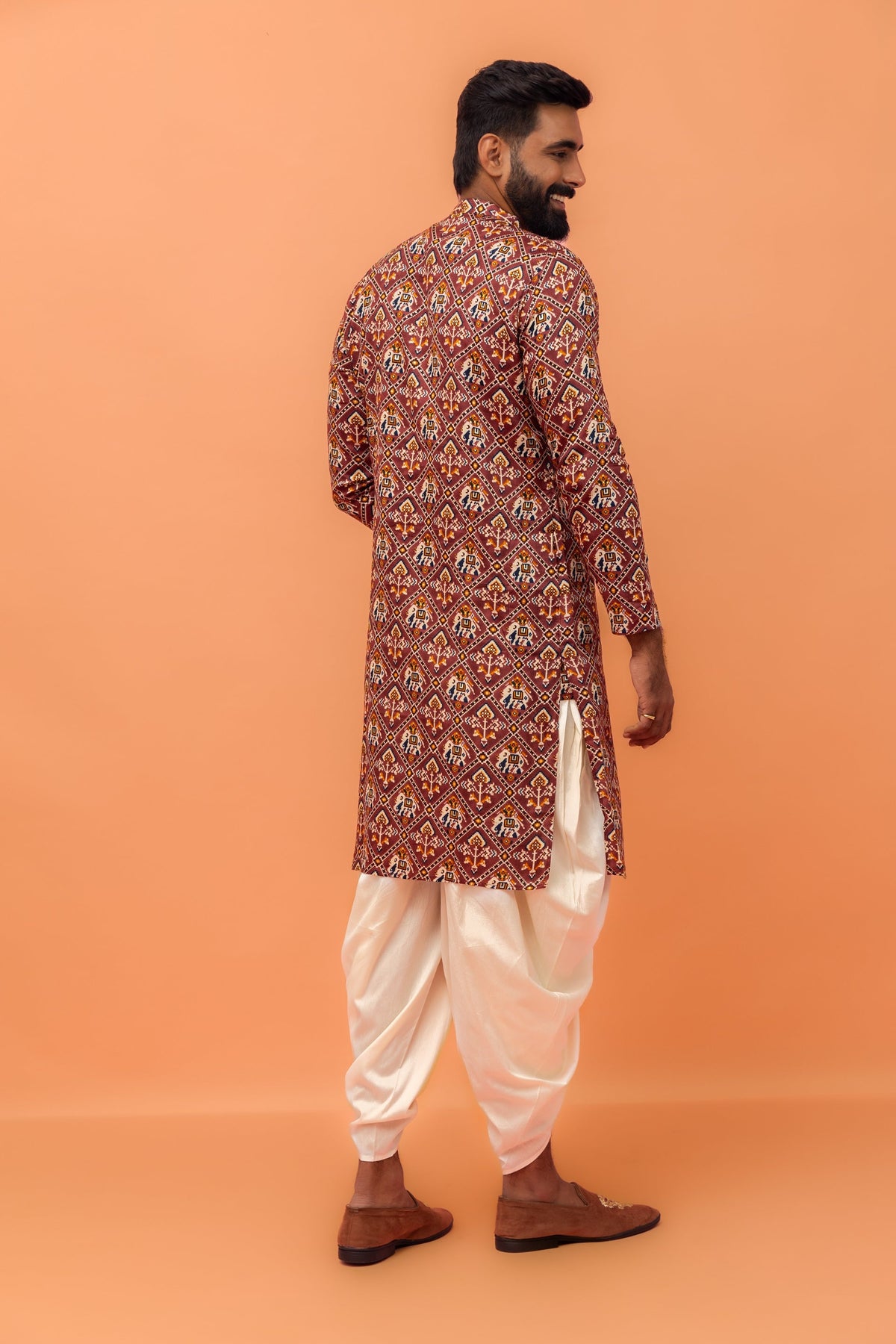 Magenta Printed Cotton Kurta