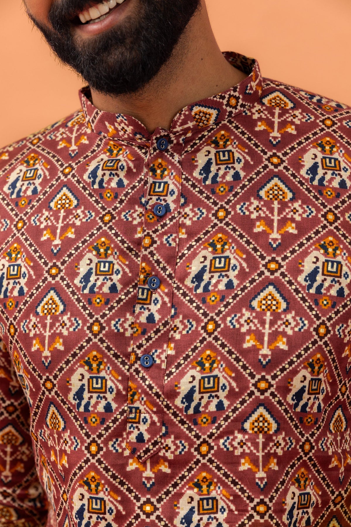 Magenta Printed Cotton Kurta