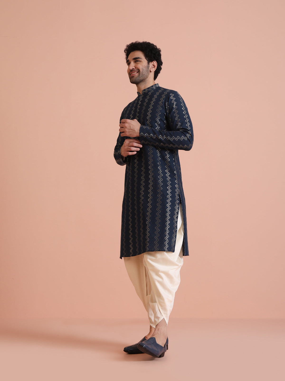 Navy Art Silk Zigzag Kurta