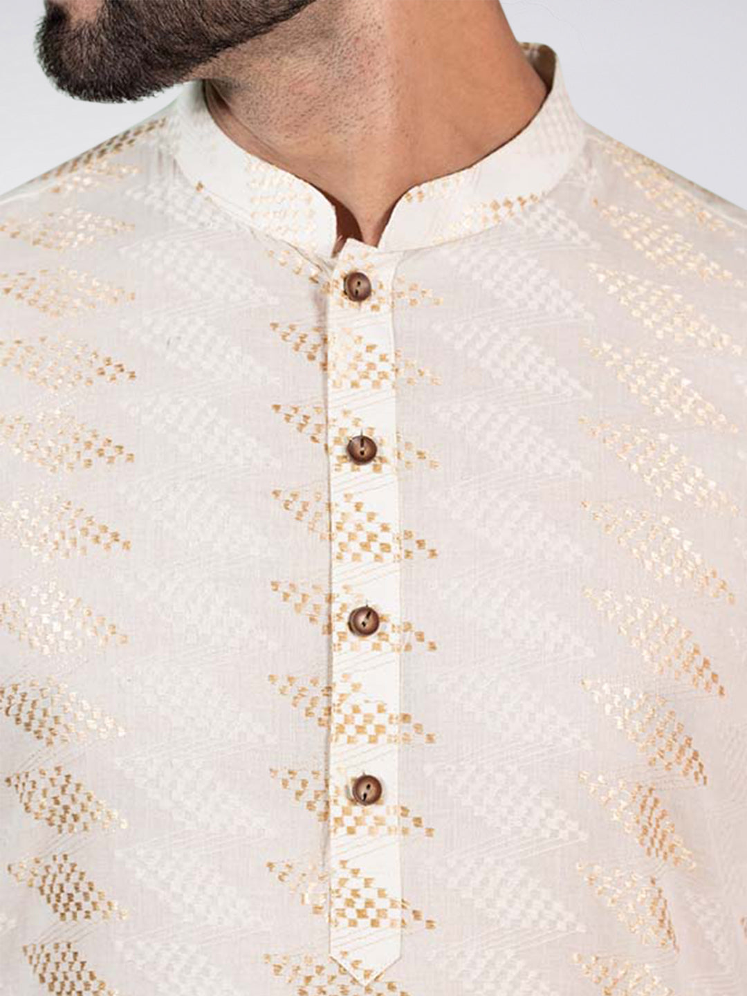 Cream Art Silk Geometric Textured Long Kurta