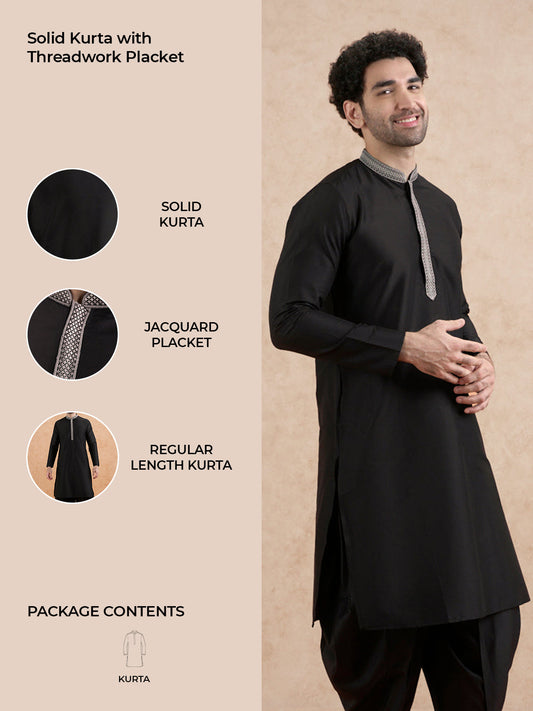 Black Cotton Silk Kurta