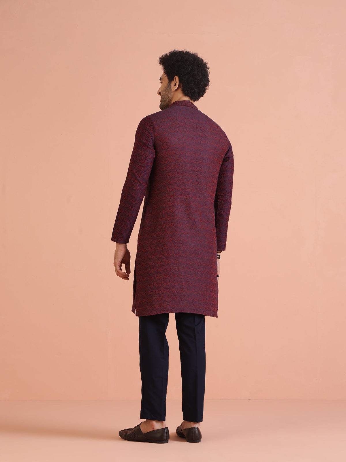 Maroon Cotton Silk Paisley Printed Kurta