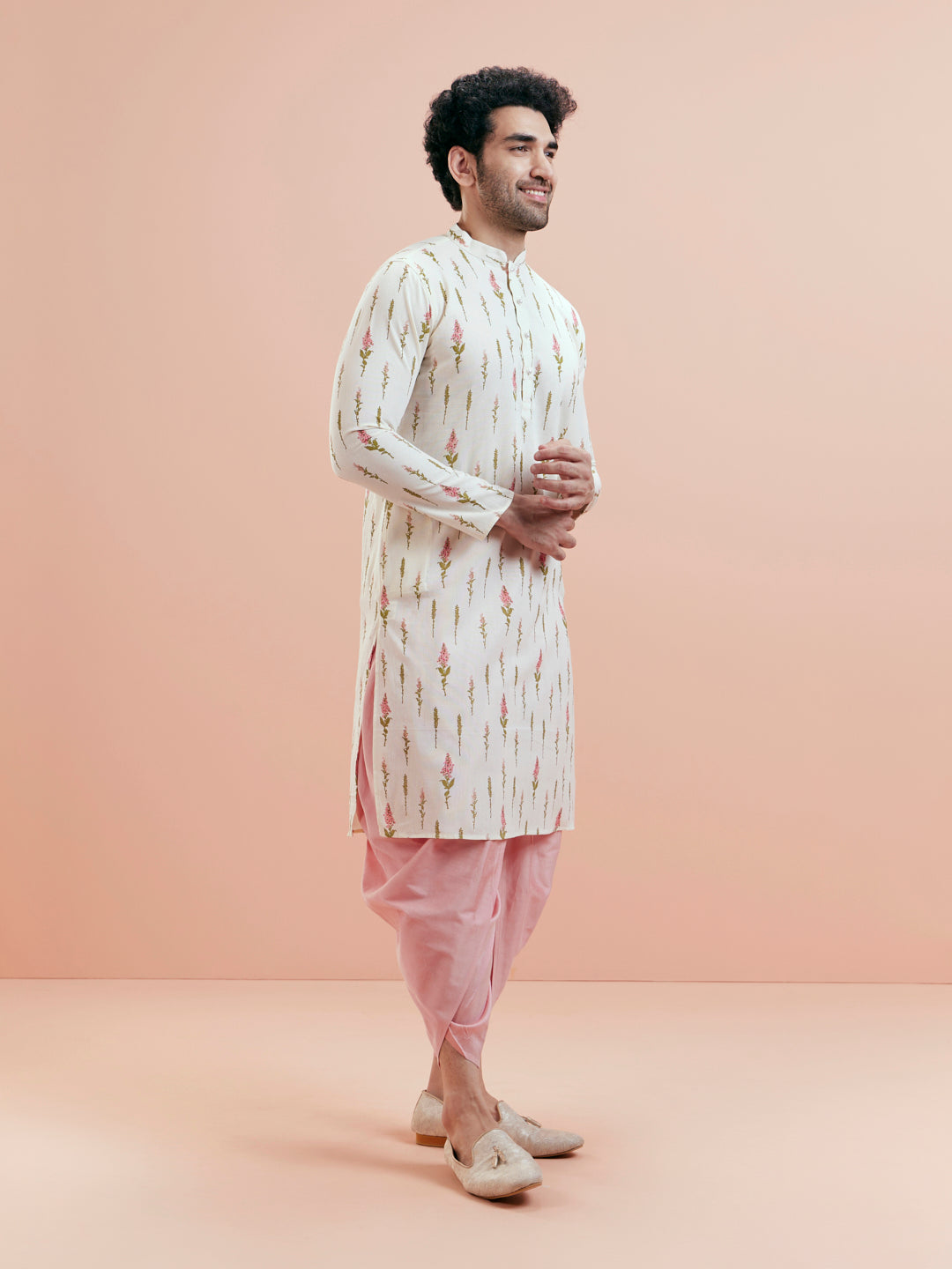 Cream Cotton Floral Printed Kurta