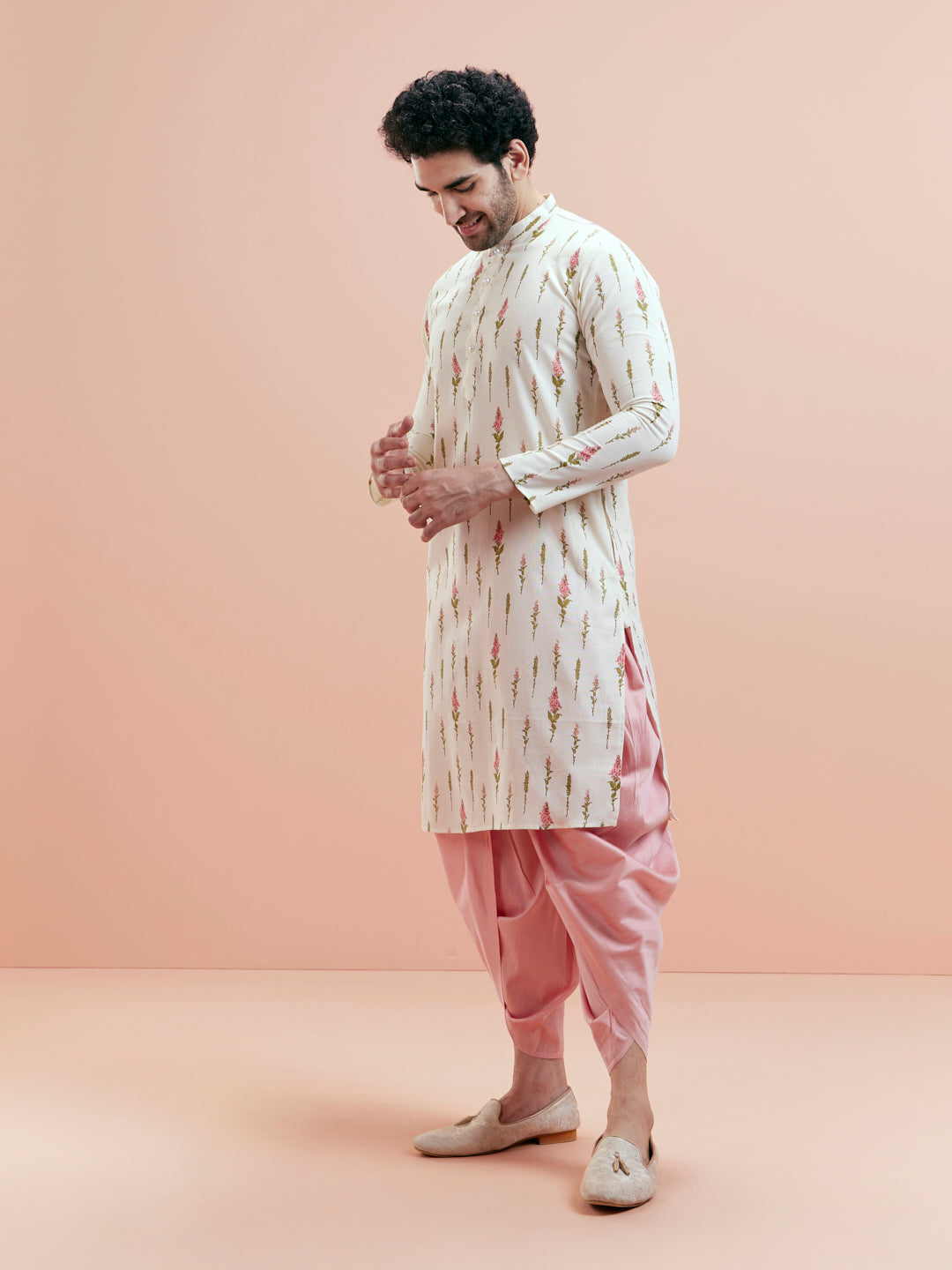 Cream Cotton Floral Printed Kurta