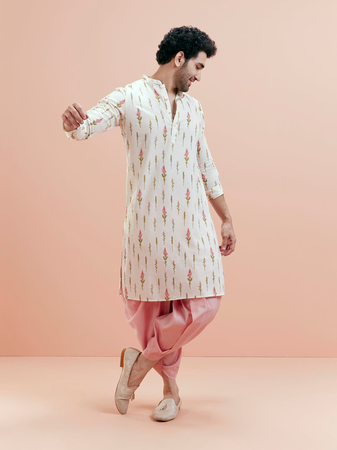 Cream Cotton Floral Printed Kurta