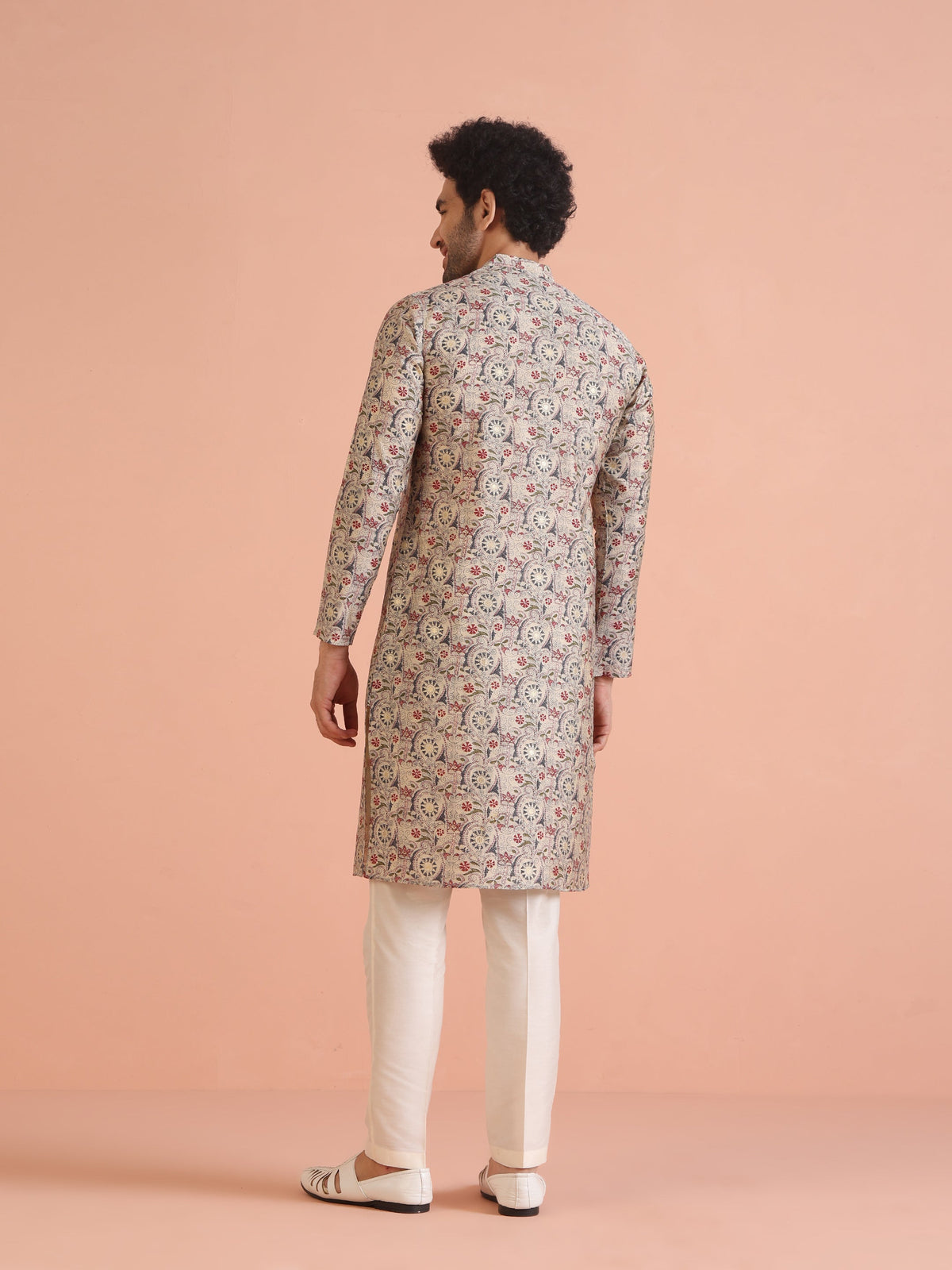 Multicolor Beige Printed Cotton Kurta