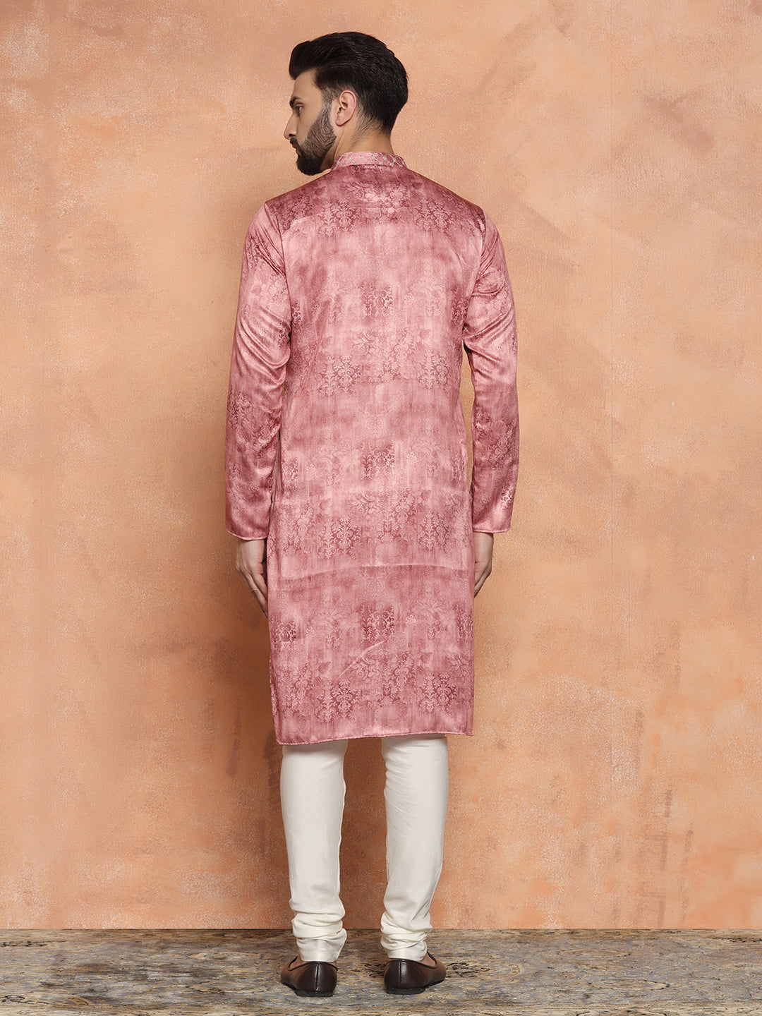 Pink Cotton Blend Embroidered Long Kurta