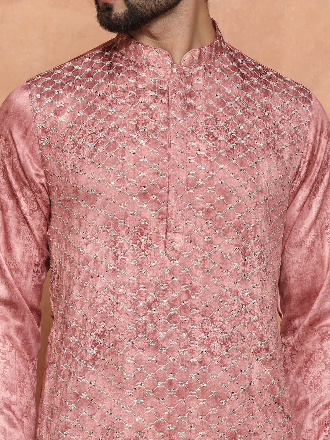 Pink Cotton Blend Embroidered Long Kurta