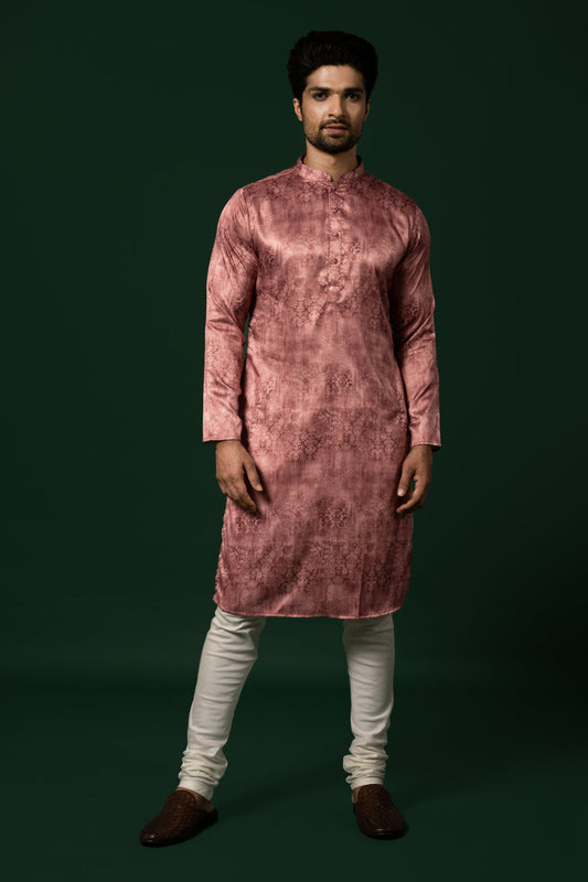 Pink Textured Silk Blend Kurta