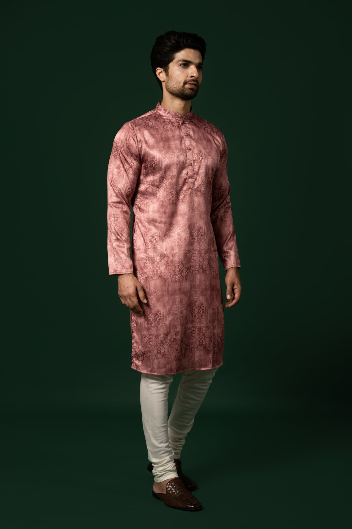 Pink Textured Silk Blend Kurta