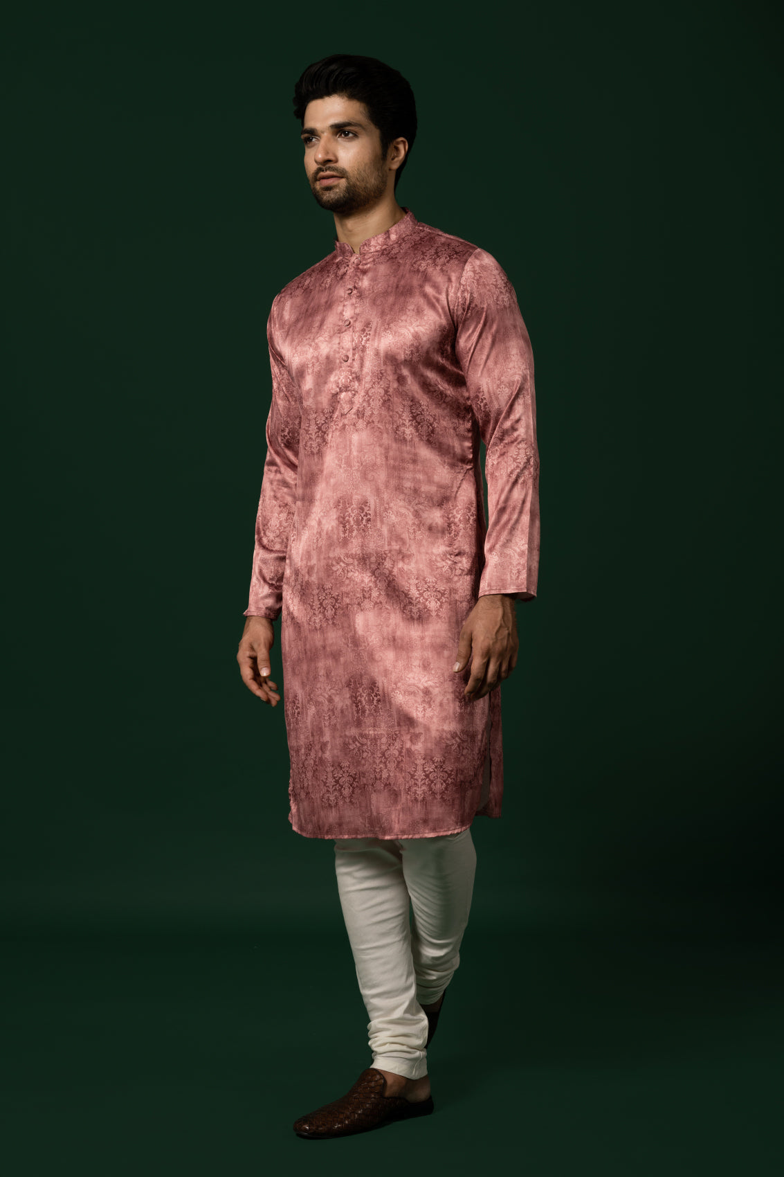 Pink Textured Silk Blend Kurta