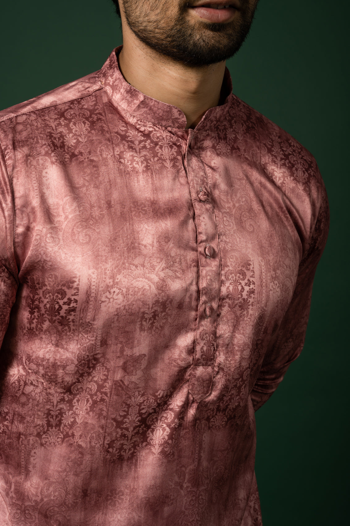 Pink Textured Silk Blend Kurta