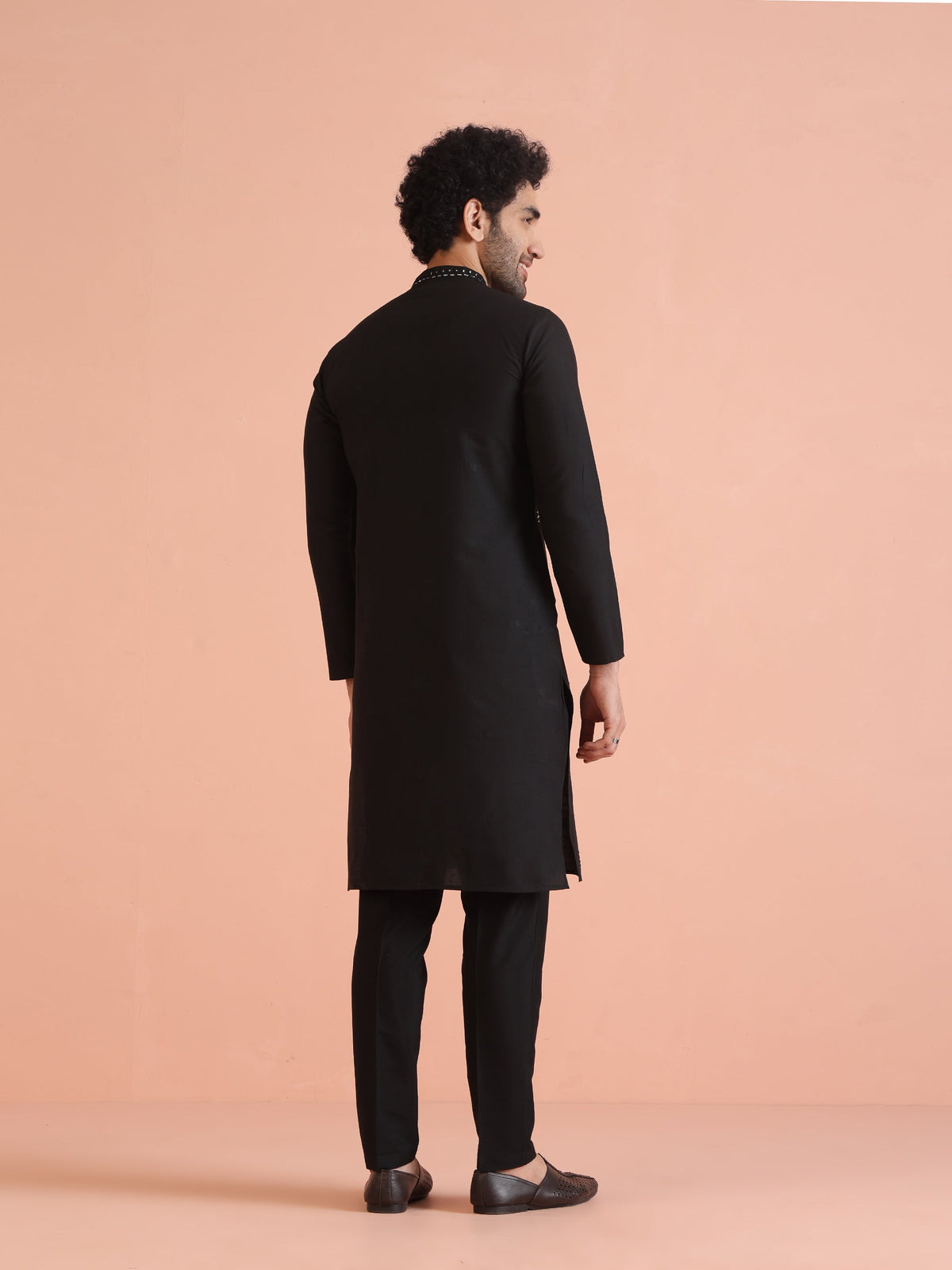 Black Cotton Blend Mirror Work Kurta