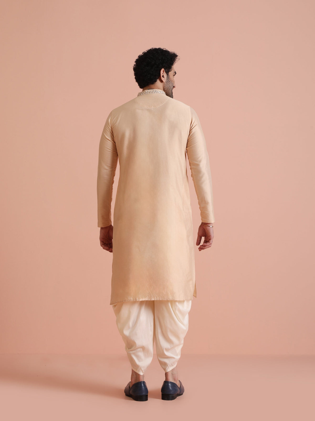 Beige Cotton Blend Mirror Work Long Kurta