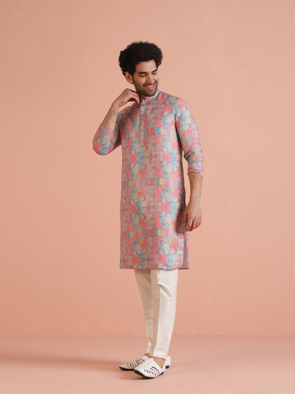 Multi Color Art Silk Printed Long Kurta