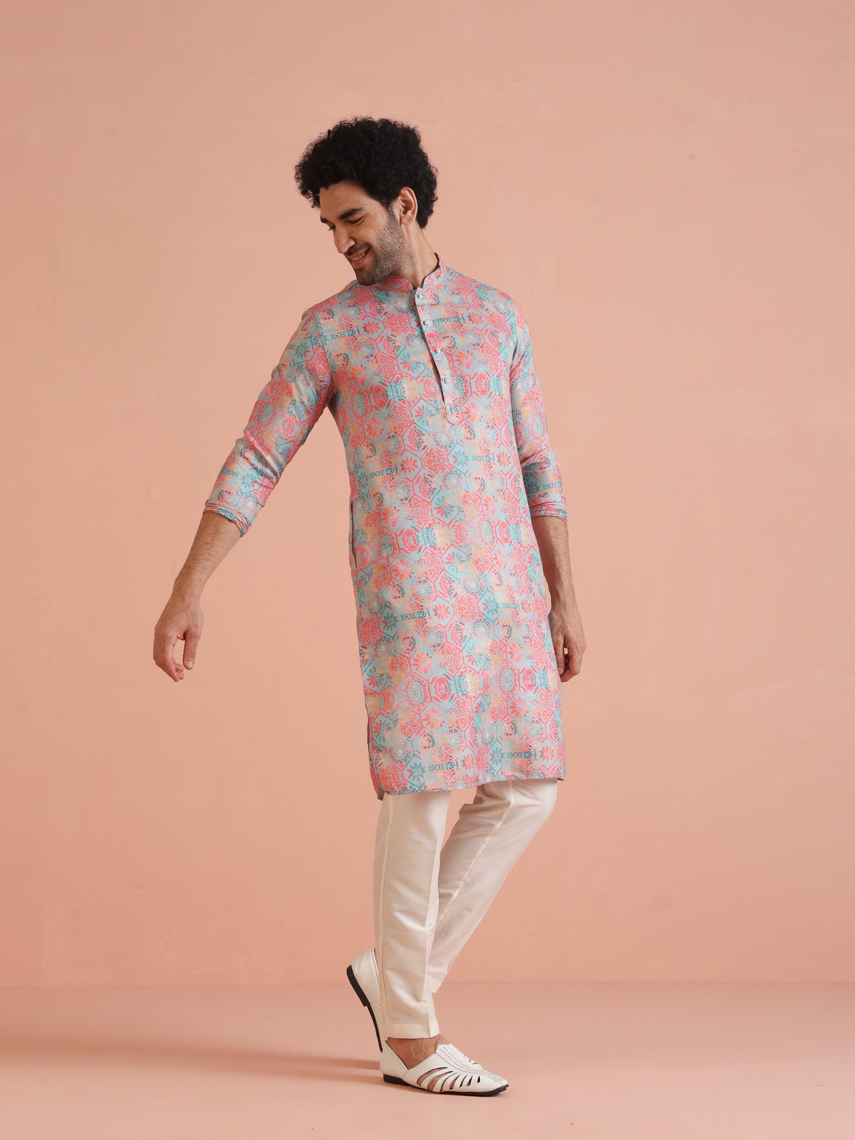 Multi Color Art Silk Printed Long Kurta