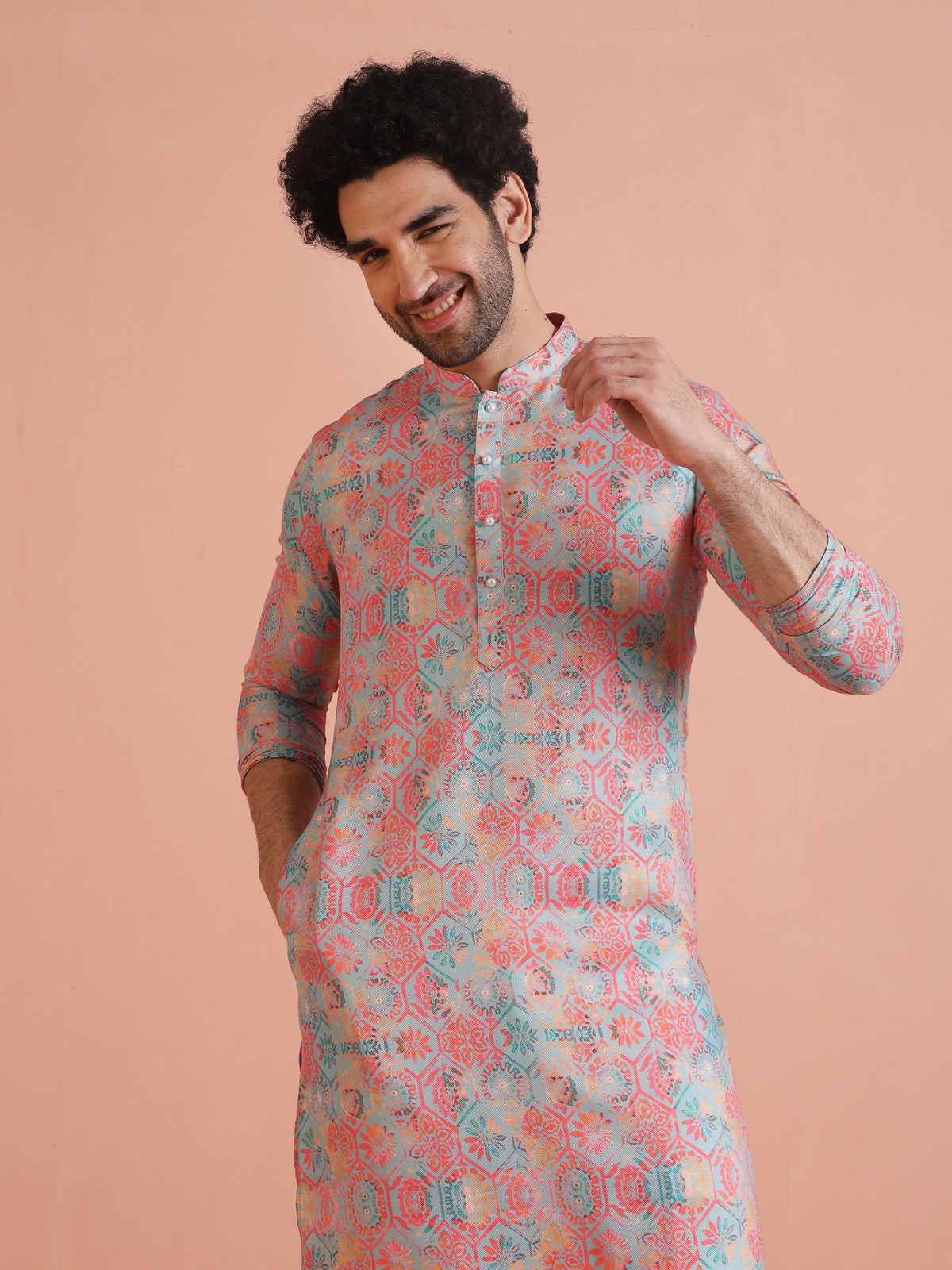 Multi Color Art Silk Printed Long Kurta