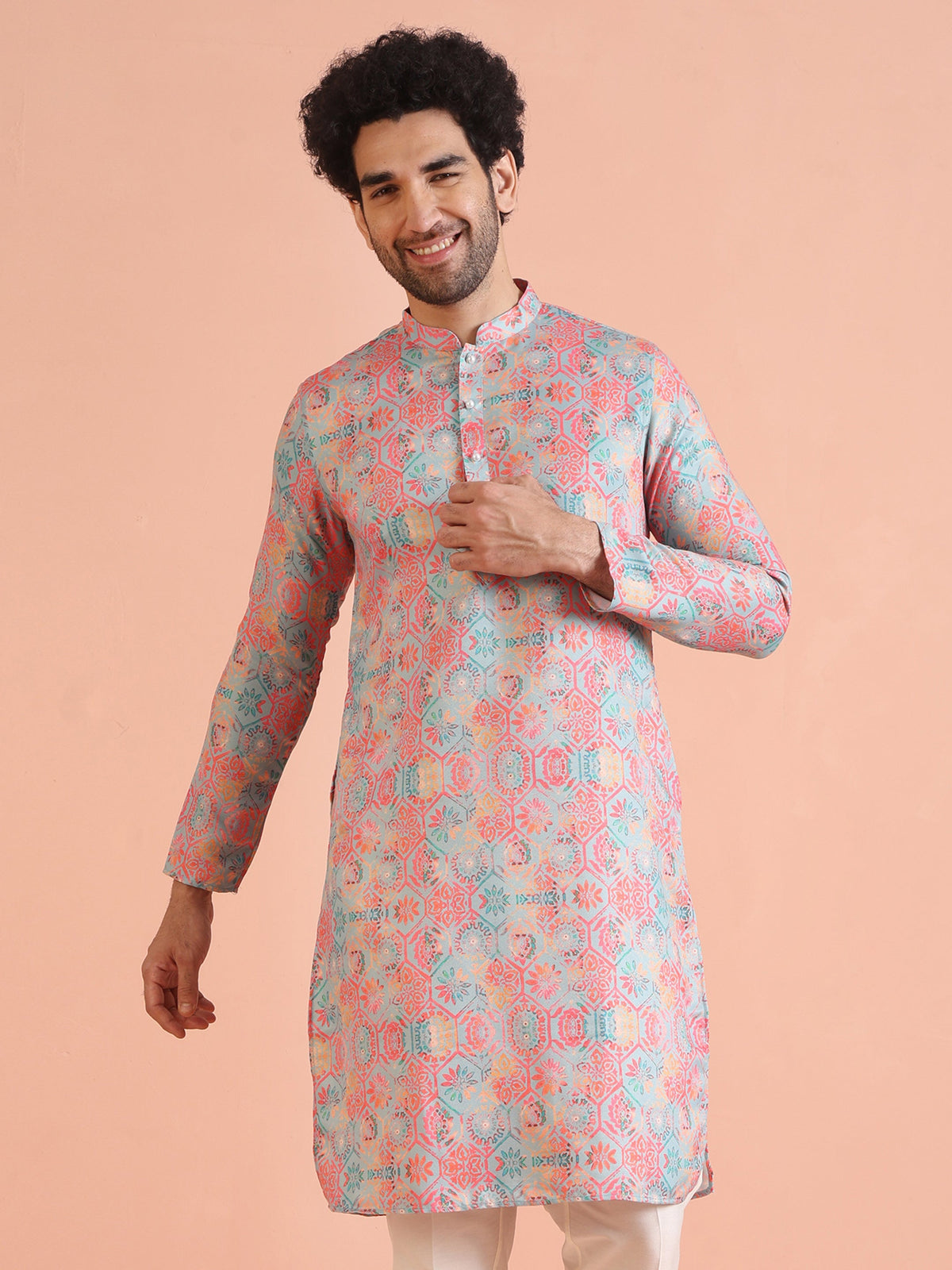 Multi Color Art Silk Printed Long Kurta