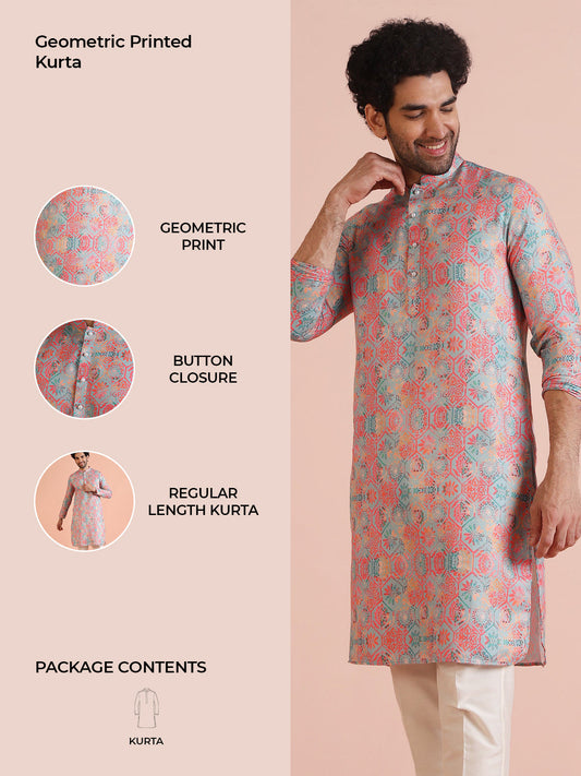 Multi Color Art Silk Printed Long Kurta