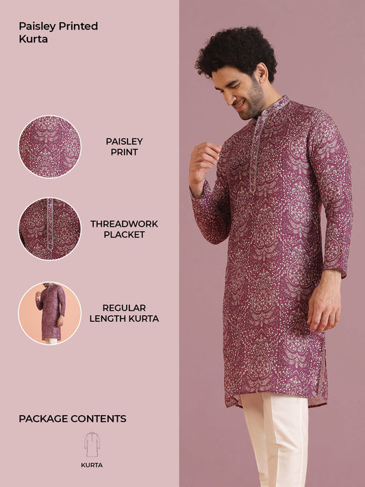 Magenta Art Silk Paisley Printed Kurta