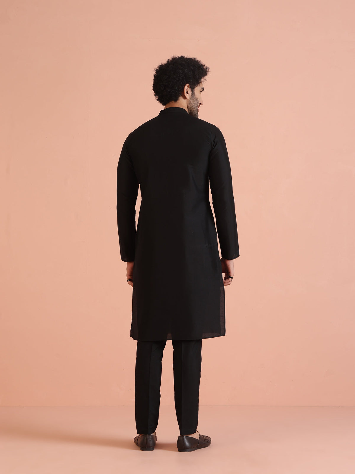 Men Black Tape Work Embellished Kurta