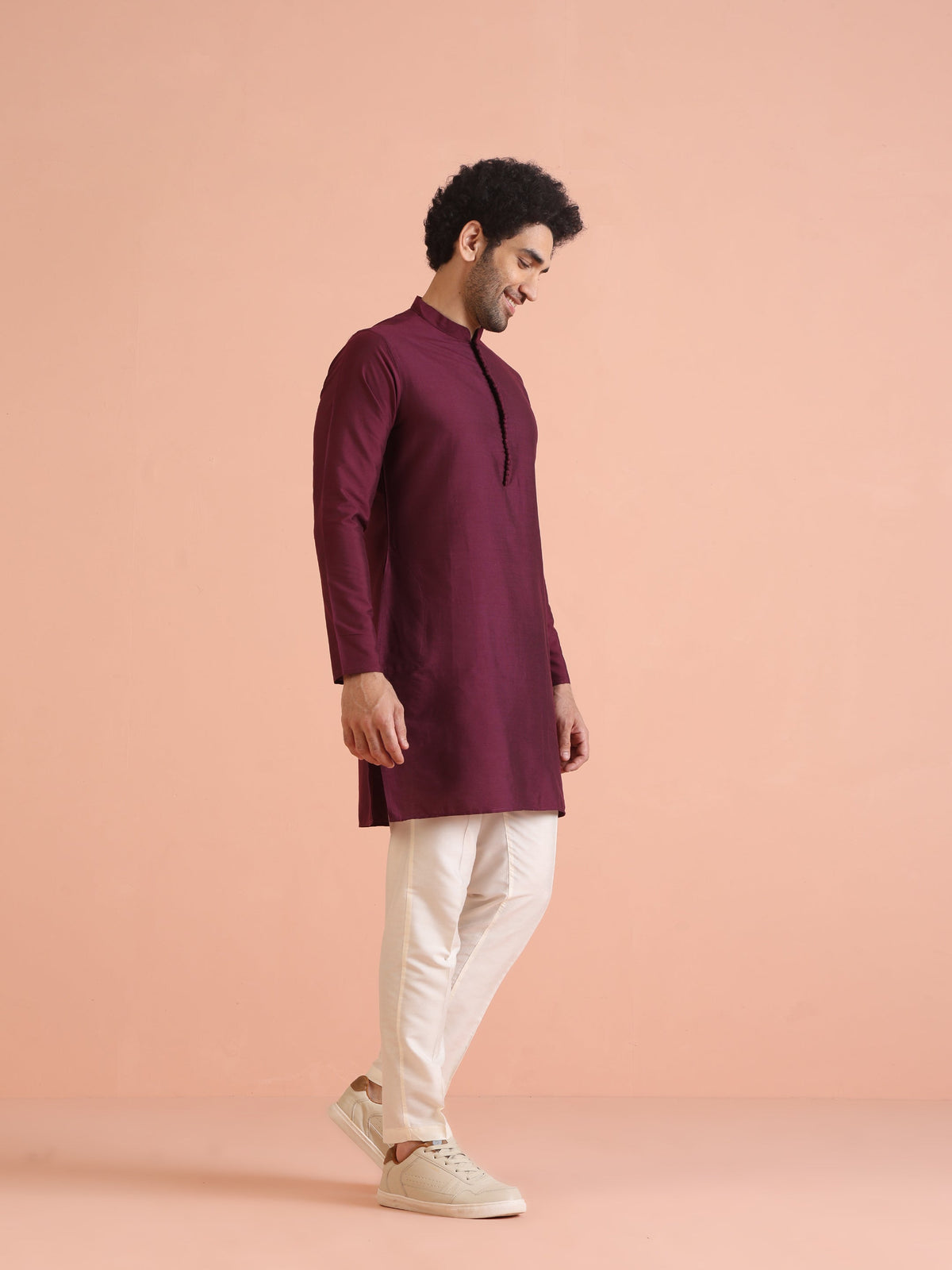 Maroon Solid Silk Blend Kurta for Mens Elegant Festive Ethnic Wear