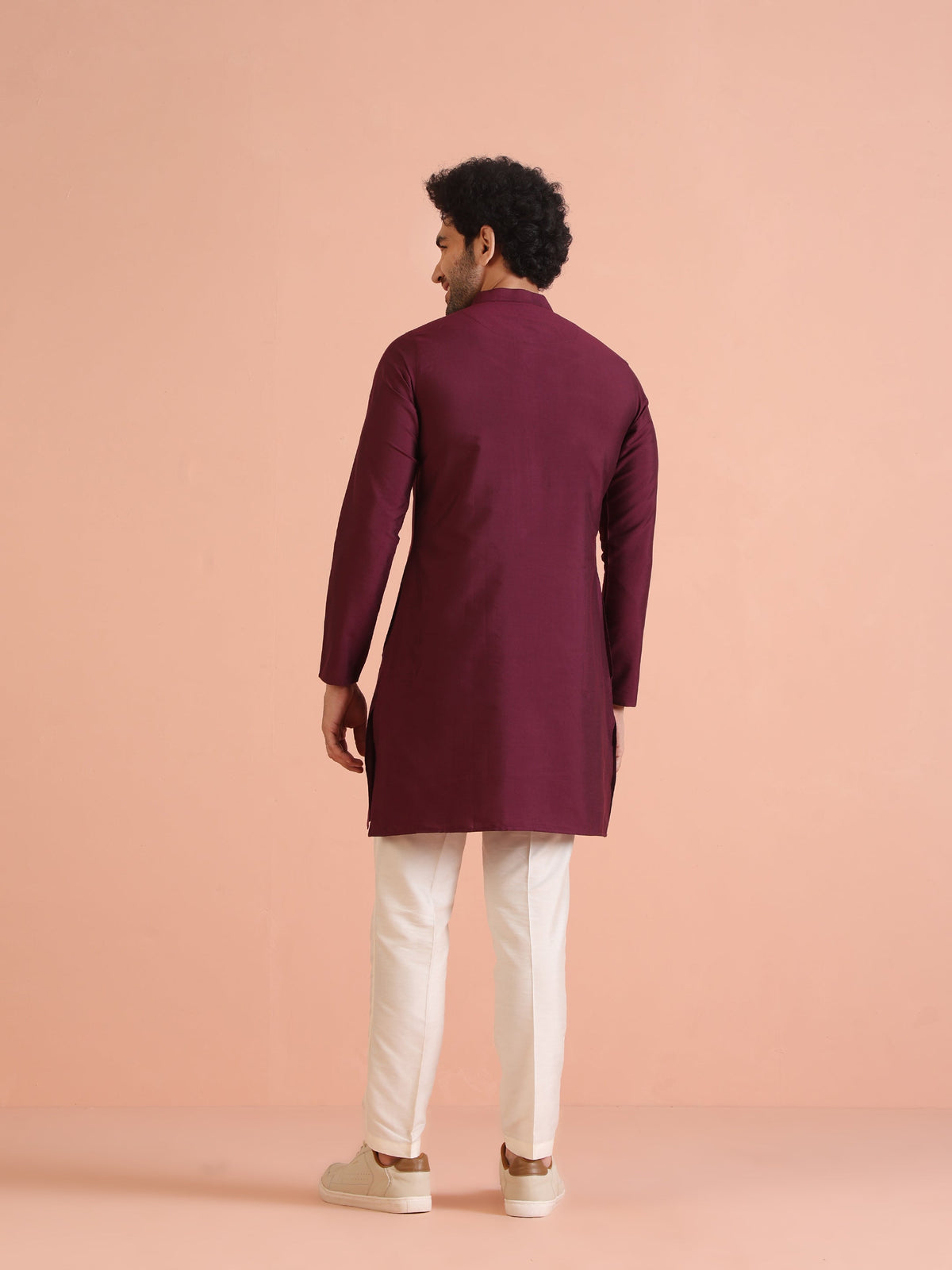 Maroon Solid Silk Blend Kurta for Mens Elegant Festive Ethnic Wear