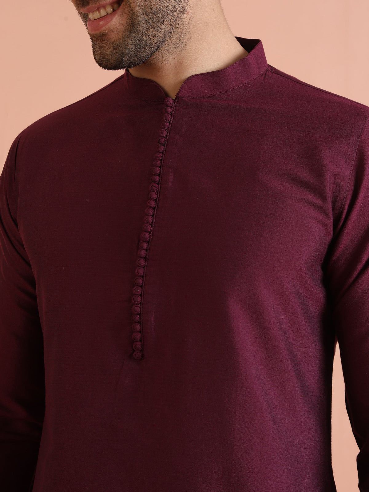 Maroon Solid Silk Blend Kurta for Mens Elegant Festive Ethnic Wear