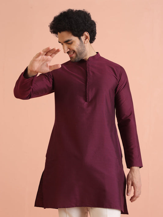 Maroon Solid Silk Blend Kurta for Mens Elegant Festive Ethnic Wear