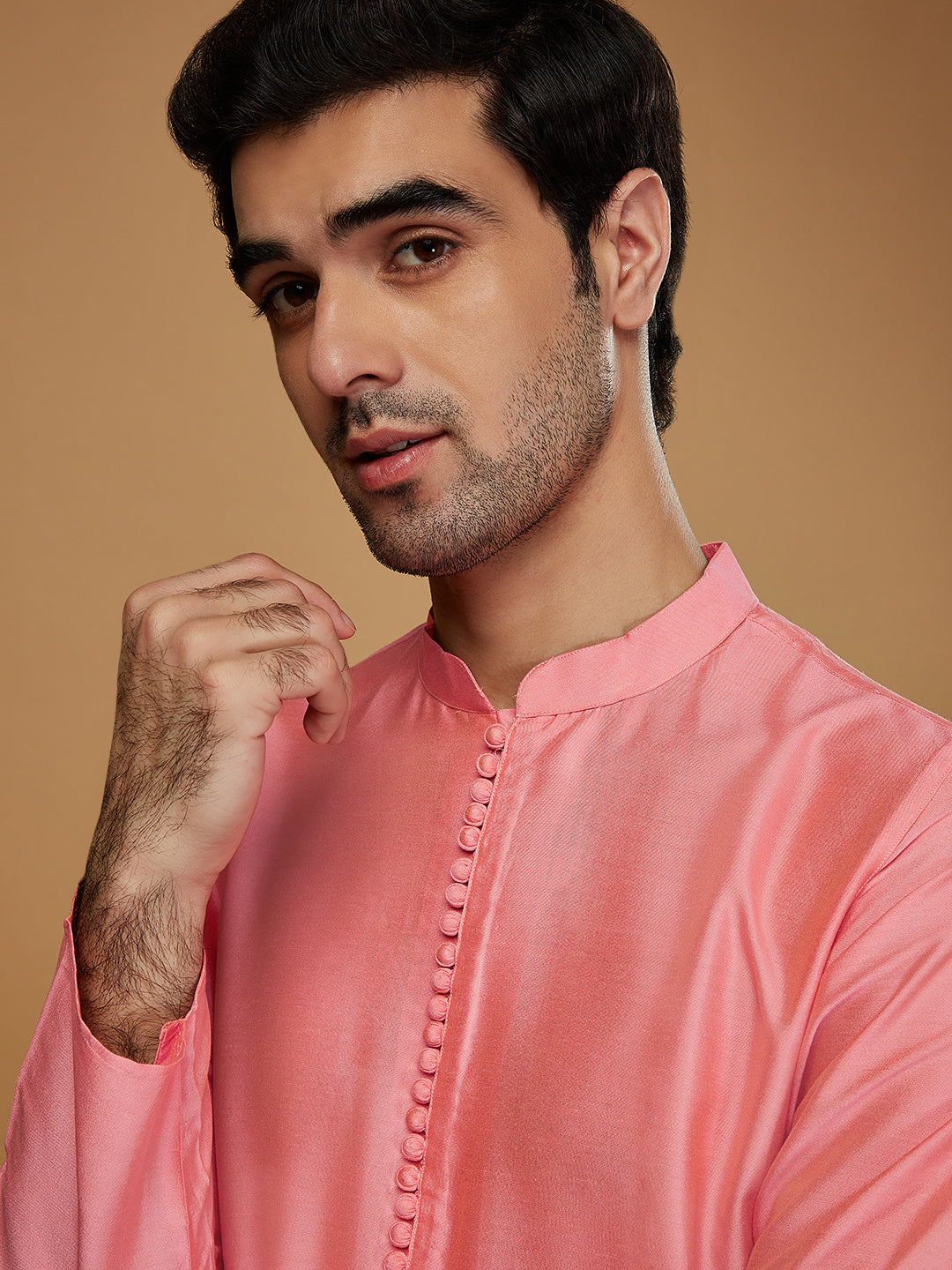 Pink Cotton Blend Solid Kurta