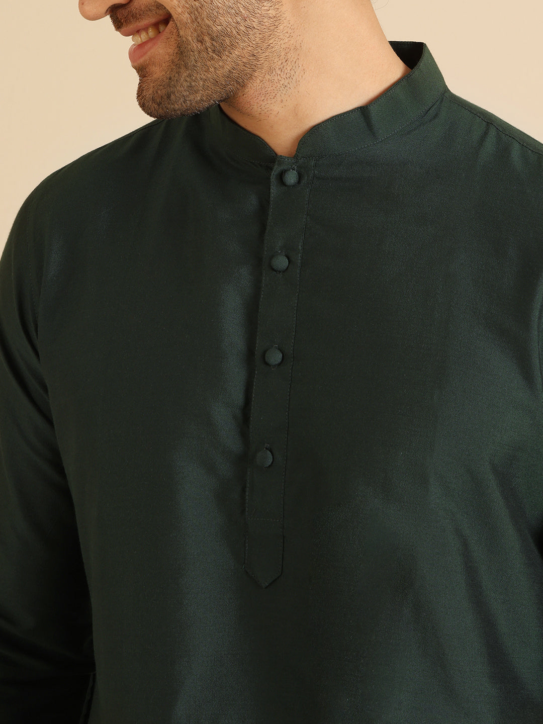 Green Silk Blend Solid Long Kurta