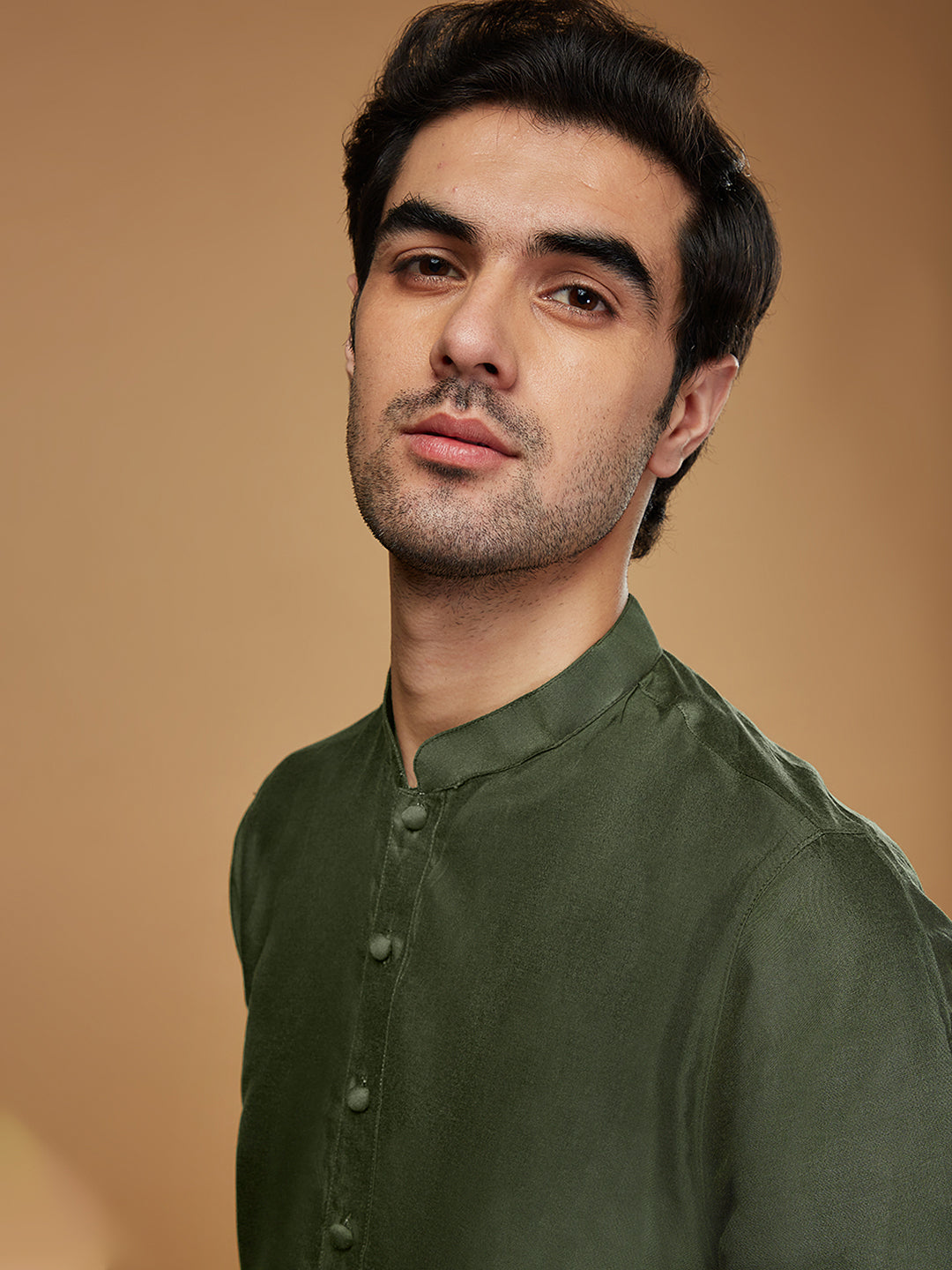 Green Silk Blend Solid Long Kurta