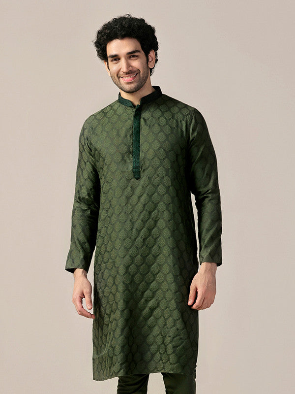 Bottle Green Silk Jacquard Kurta