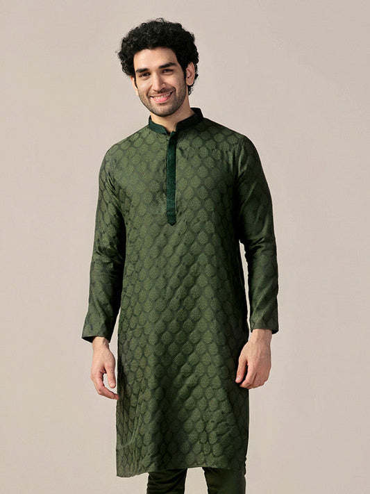 Bottle Green Silk Jacquard Kurta